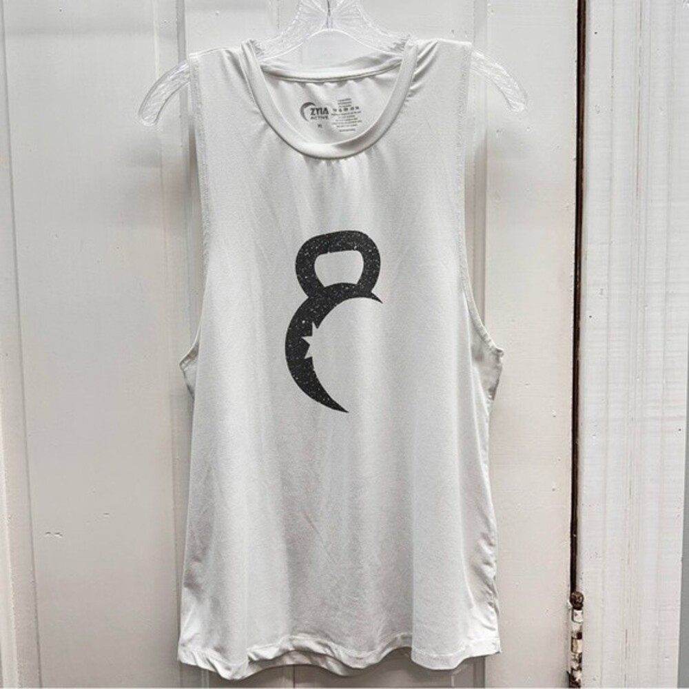 Zyia Active sleeveless white shirt‎ kettle bell moon women's xl